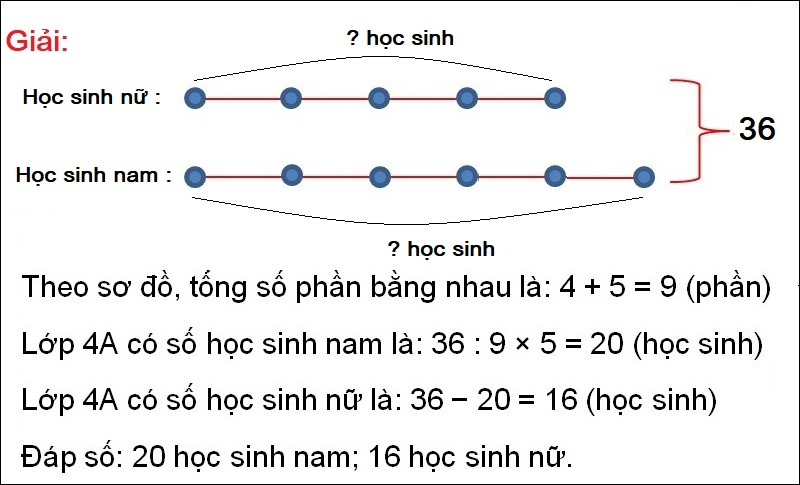 Bài tập 4 Trắc nghiệm về tìm 2 số khi biết tổng và tỉ số có lời giải